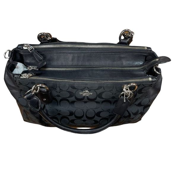 Coach Colette Carry All Black Canvas Leather Shoulder Bag 3 Compartments - Picture 6 of 16